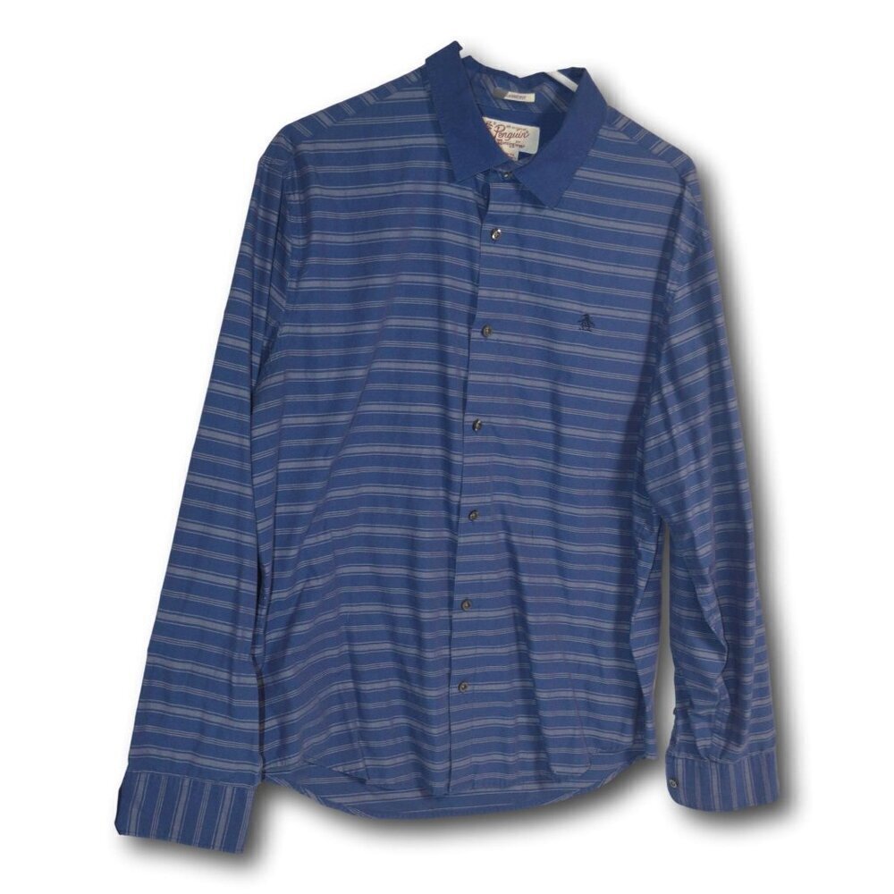 Original Penguin Mens Blue Striped Button Up Cotton Chambray Shirt Size: XL